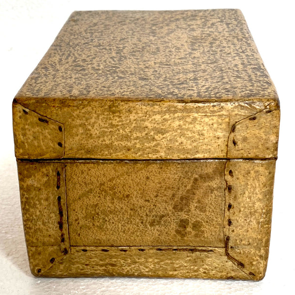 Vintage Small Chinese Brass Mounted Yellow Leather Covered Box