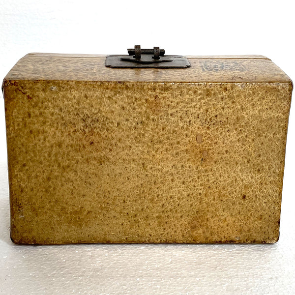 Vintage Small Chinese Brass Mounted Yellow Leather Covered Box