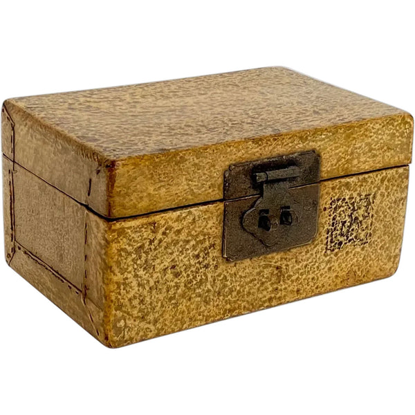 Vintage Small Chinese Brass Mounted Yellow Leather Covered Box