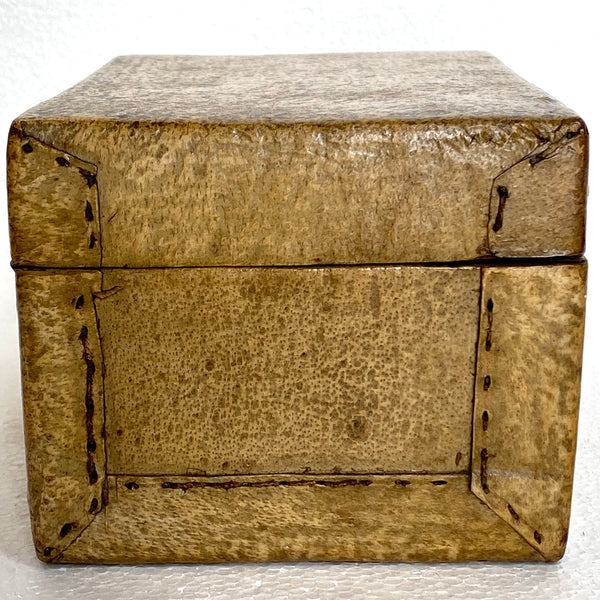 Vintage Small Chinese Brass Mounted Yellow Leather Covered Box