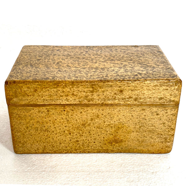 Vintage Small Chinese Brass Mounted Yellow Leather Covered Box