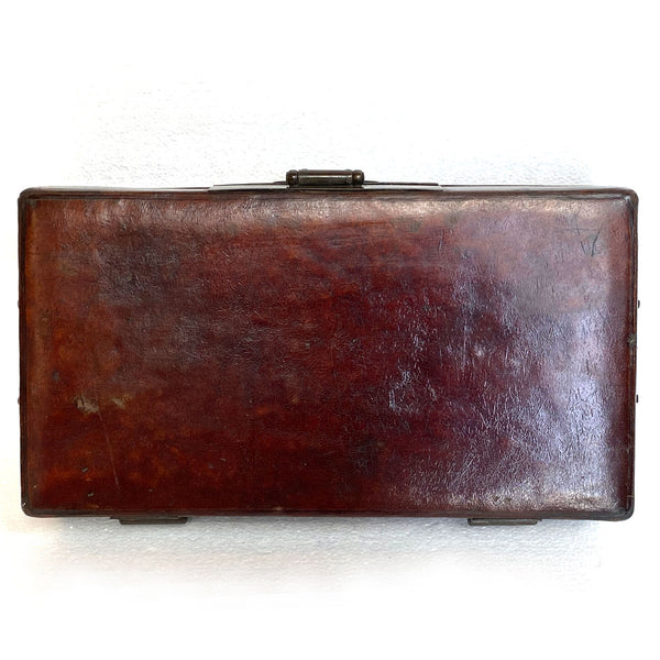 Chinese Qing Brass Mounted Leather Lacquered Wood Document Box
