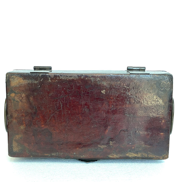 Chinese Qing Brass Mounted Leather Lacquered Wood Document Box