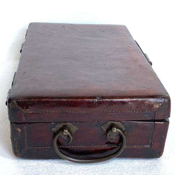 Chinese Qing Brass Mounted Leather Lacquered Wood Document Box