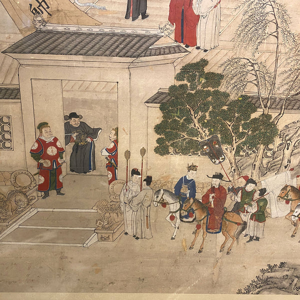 Large Chinese Qing Jiaqing Era Painting on Silk, Imperial Court Scene