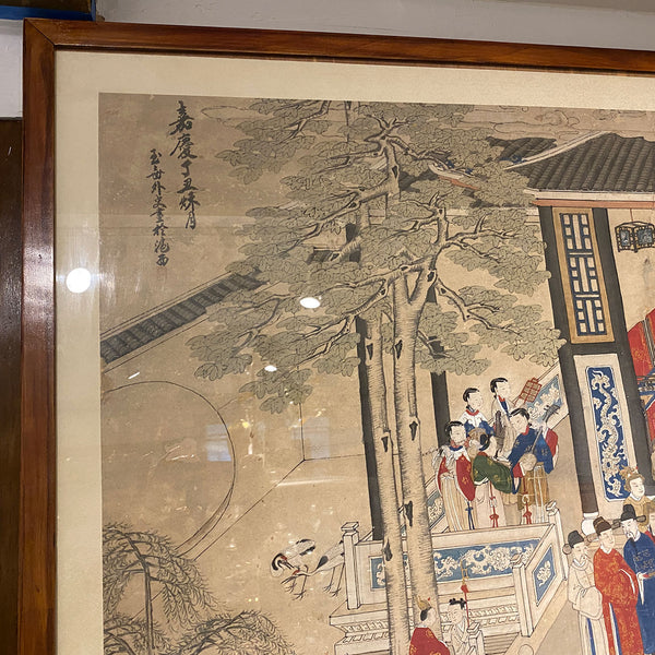 Large Chinese Qing Jiaqing Era Painting on Silk, Imperial Court Scene