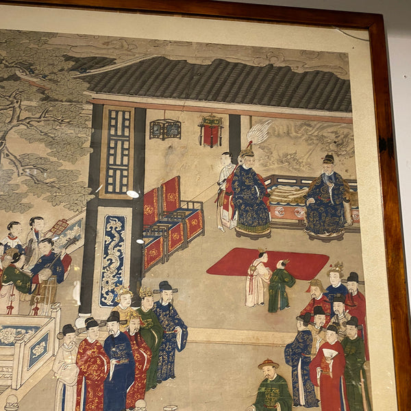 Large Chinese Qing Jiaqing Era Painting on Silk, Imperial Court Scene