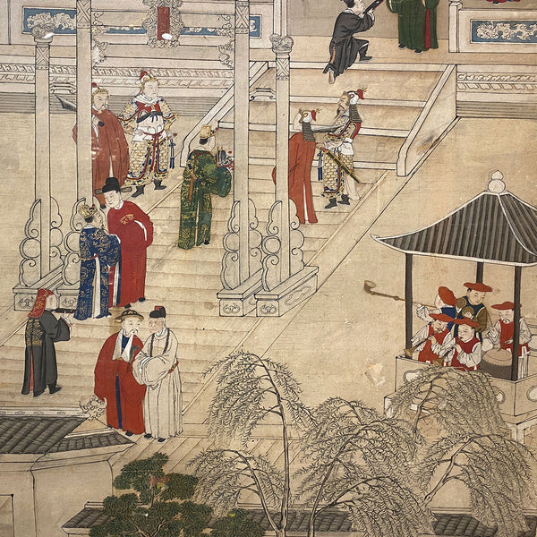 Large Chinese Qing Jiaqing Era Painting on Silk, Imperial Court Scene