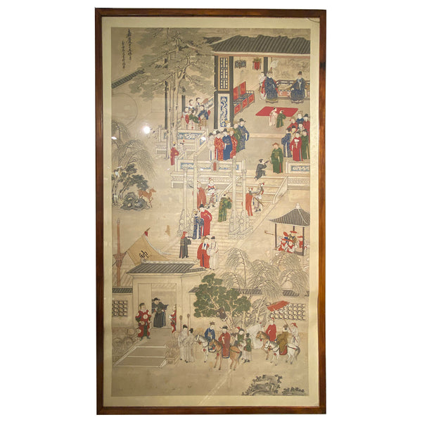 Large Chinese Qing Jiaqing Era Painting on Silk, Imperial Court Scene