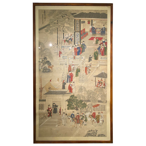 Large Chinese Qing Jiaqing Era Painting on Silk, Imperial Court Scene