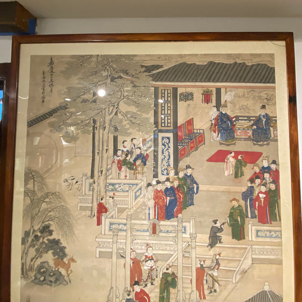 Large Chinese Qing Jiaqing Era Painting on Silk, Imperial Court Scene
