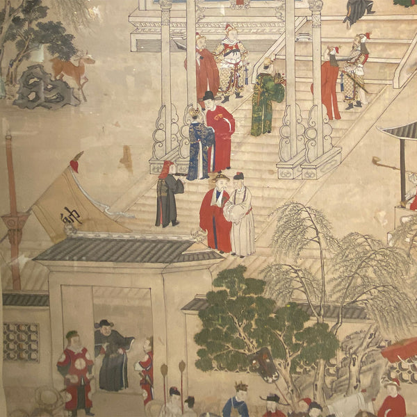 Large Chinese Qing Jiaqing Era Painting on Silk, Imperial Court Scene