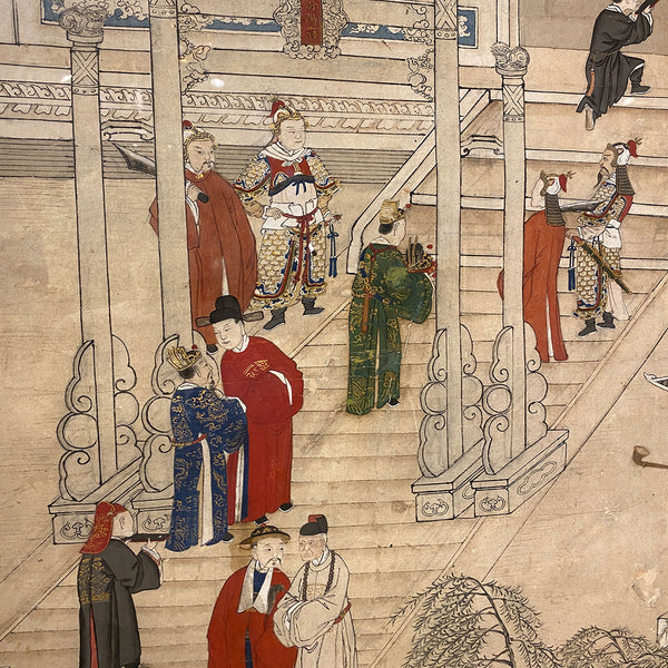Large Chinese Qing Jiaqing Era Painting on Silk, Imperial Court Scene