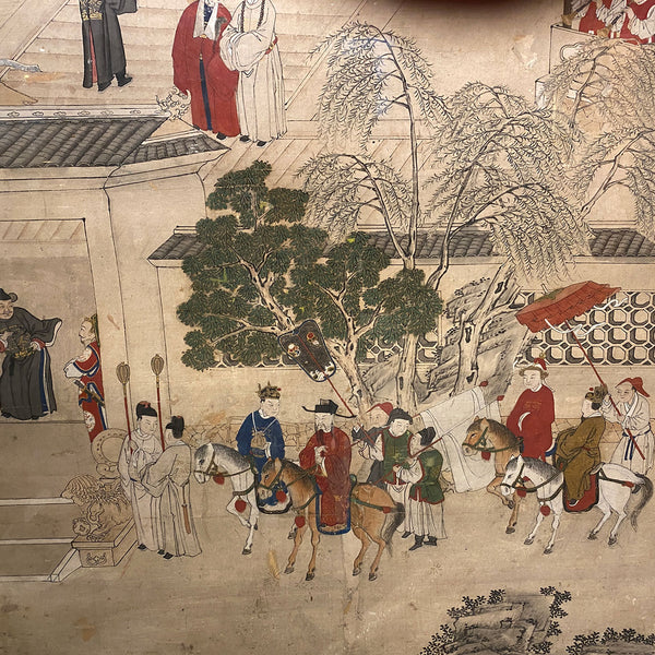 Large Chinese Qing Jiaqing Era Painting on Silk, Imperial Court Scene
