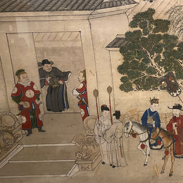 Large Chinese Qing Jiaqing Era Painting on Silk, Imperial Court Scene