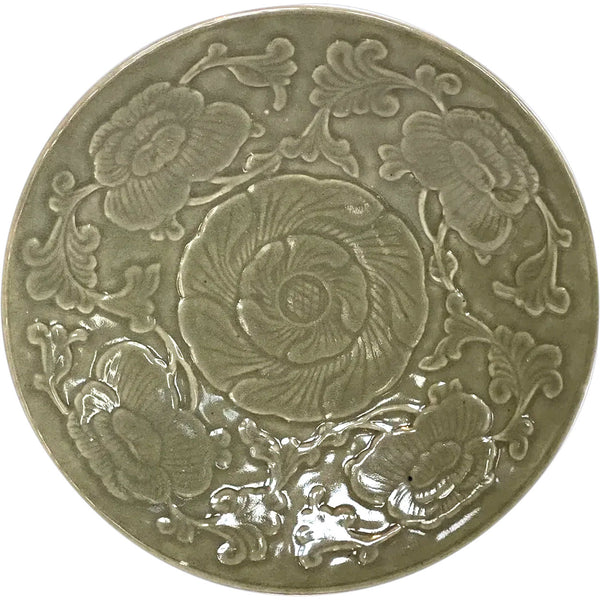 Chinese Yaozhou Celadon Pottery Floral Molded Plate