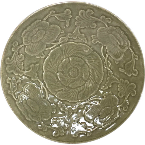 Chinese Yaozhou Celadon Pottery Floral Molded Plate