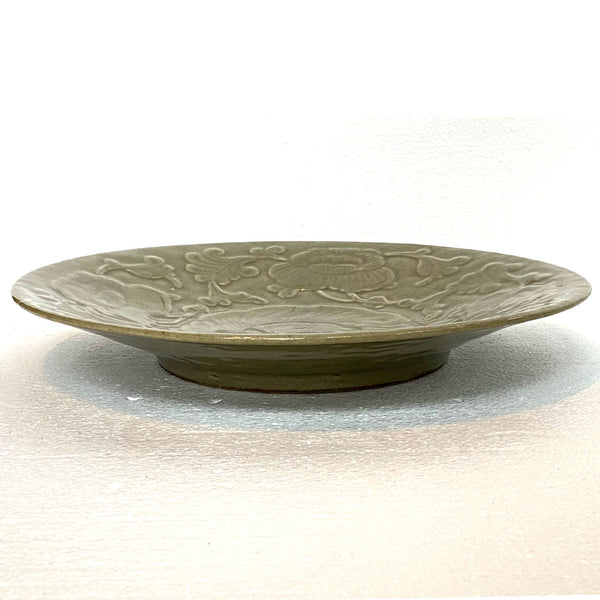 Chinese Yaozhou Celadon Pottery Floral Molded Plate