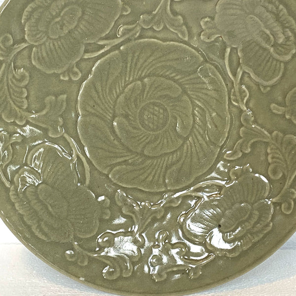 Chinese Yaozhou Celadon Pottery Floral Molded Plate