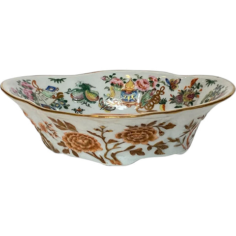 Chinese Qing Gilt Famille Rose Porcelain Oval Bowl