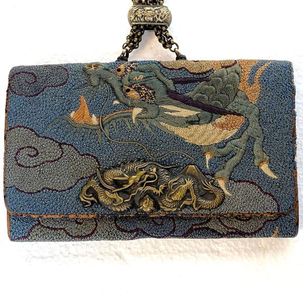 Japanese Meiji Silk Brocade and Mixed Metal Tobacco Pouch Sagemono