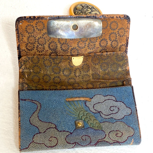Japanese Meiji Silk Brocade and Mixed Metal Tobacco Pouch Sagemono