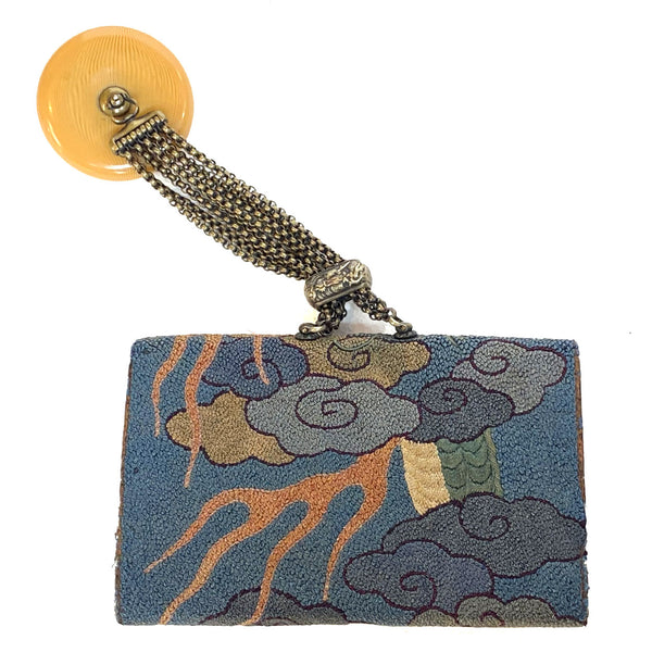 Japanese Meiji Silk Brocade and Mixed Metal Tobacco Pouch Sagemono