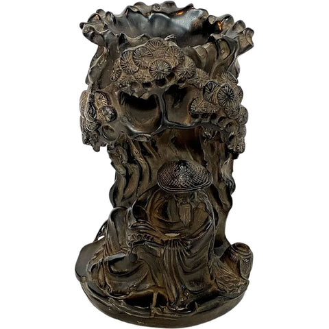 [CONSIGNOR RETURN] Chinese Carved Scholar under Tree Brush Pot