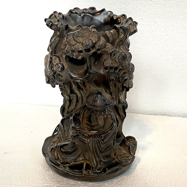 [CONSIGNOR RETURN] Chinese Carved Scholar under Tree Brush Pot