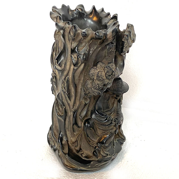 [CONSIGNOR RETURN] Chinese Carved Scholar under Tree Brush Pot
