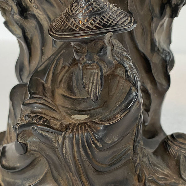 [CONSIGNOR RETURN] Chinese Carved Scholar under Tree Brush Pot