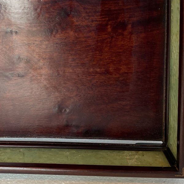 Chinese Reticulated Jadeite Stone and Rosewood Square Gallery Tray