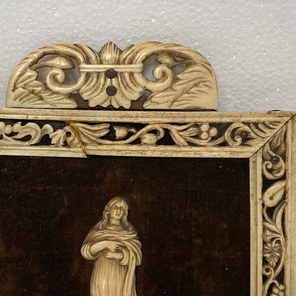 French School Bone Devotional Icon Wall Plaque, Madonna and Cherubs