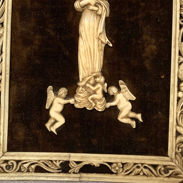 French School Bone Devotional Icon Wall Plaque, Madonna and Cherubs