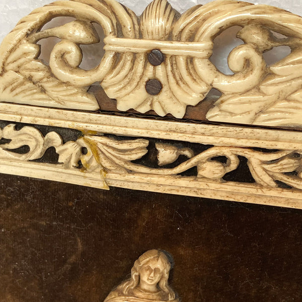 French School Bone Devotional Icon Wall Plaque, Madonna and Cherubs