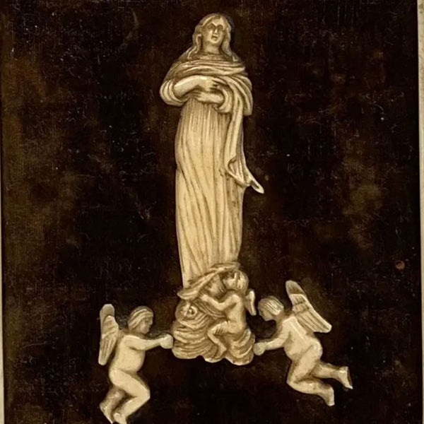 French School Bone Devotional Icon Wall Plaque, Madonna and Cherubs