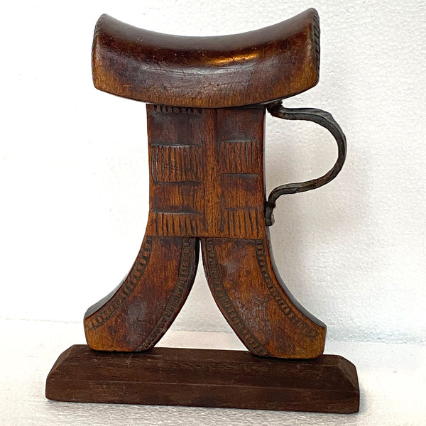 East African Carved Wood and Wrought Iron Headrest