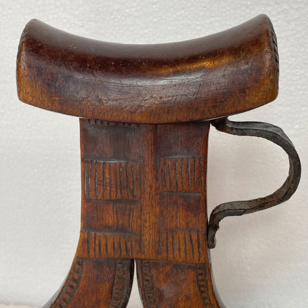 East African Carved Wood and Wrought Iron Headrest