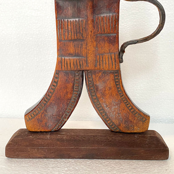 East African Carved Wood and Wrought Iron Headrest