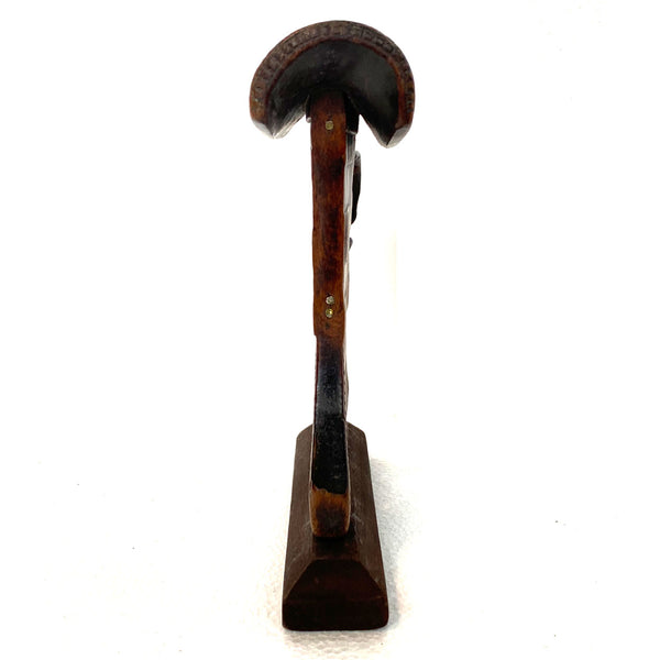 East African Carved Wood and Wrought Iron Headrest
