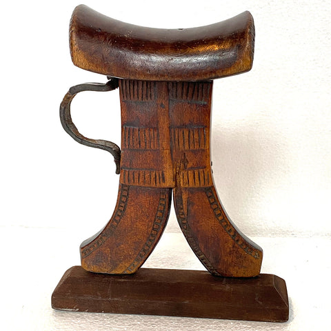 East African Carved Wood and Wrought Iron Headrest