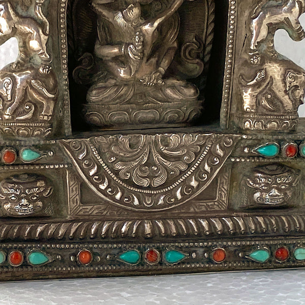 Tibetan Buddhist Beaded Coin Silver Devotional Portable Shrine (Ghau Box)