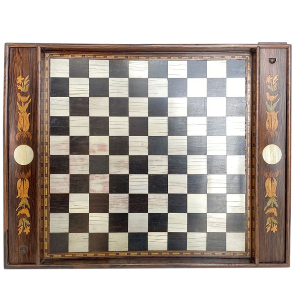 English George IV Regency Marquetry Wood Checkers Game Board