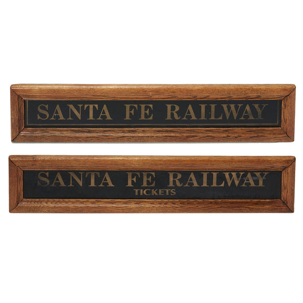 Set Two American Reverse Painted Mirrored Glass Santa Fe Railway Signs