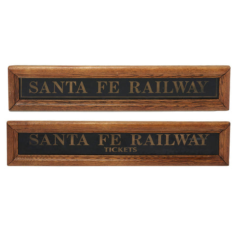 Set Two American Reverse Painted Mirrored Glass Santa Fe Railway Signs