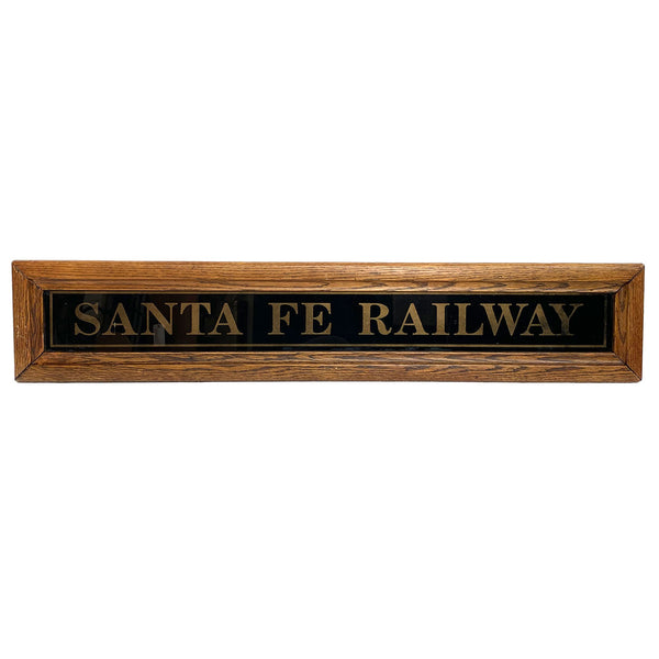 Set Two American Reverse Painted Mirrored Glass Santa Fe Railway Signs