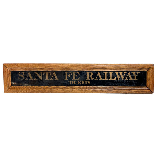 Set Two American Reverse Painted Mirrored Glass Santa Fe Railway Signs