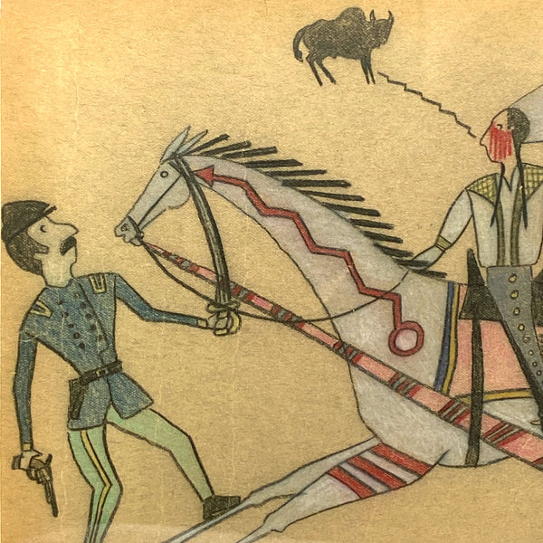 Native American TOM MOONSKY Ledger Drawing on Paper, War Scene