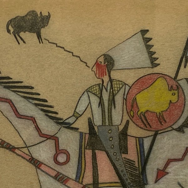 Native American TOM MOONSKY Ledger Drawing on Paper, War Scene