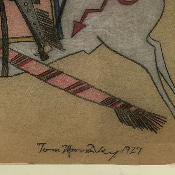Native American TOM MOONSKY Ledger Drawing on Paper, War Scene